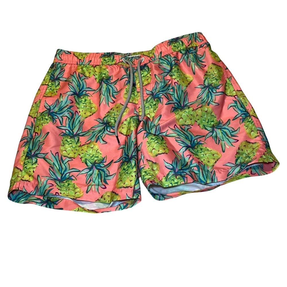 Maamgic Swim Trunks Mens Medium Pink Pineapple Print Excellent Tropical Shorts
